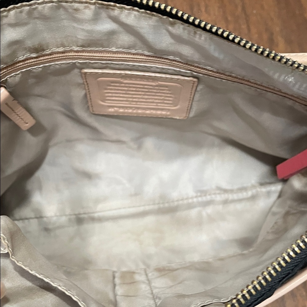 Coach Signiture Black and Tan Crossbody Bag with Red Accent - Picture 6 of 11